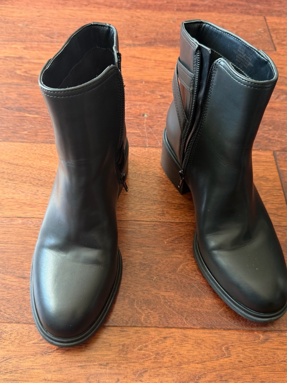 Black Leather Zip Ankle Boots